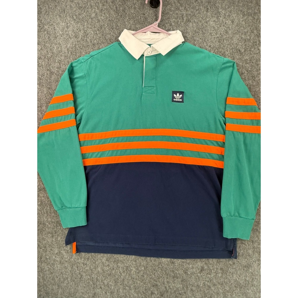 Adidas Originals Skateboarding Rugby Shirt Mens M Green Orange Navy DU3924 2018
